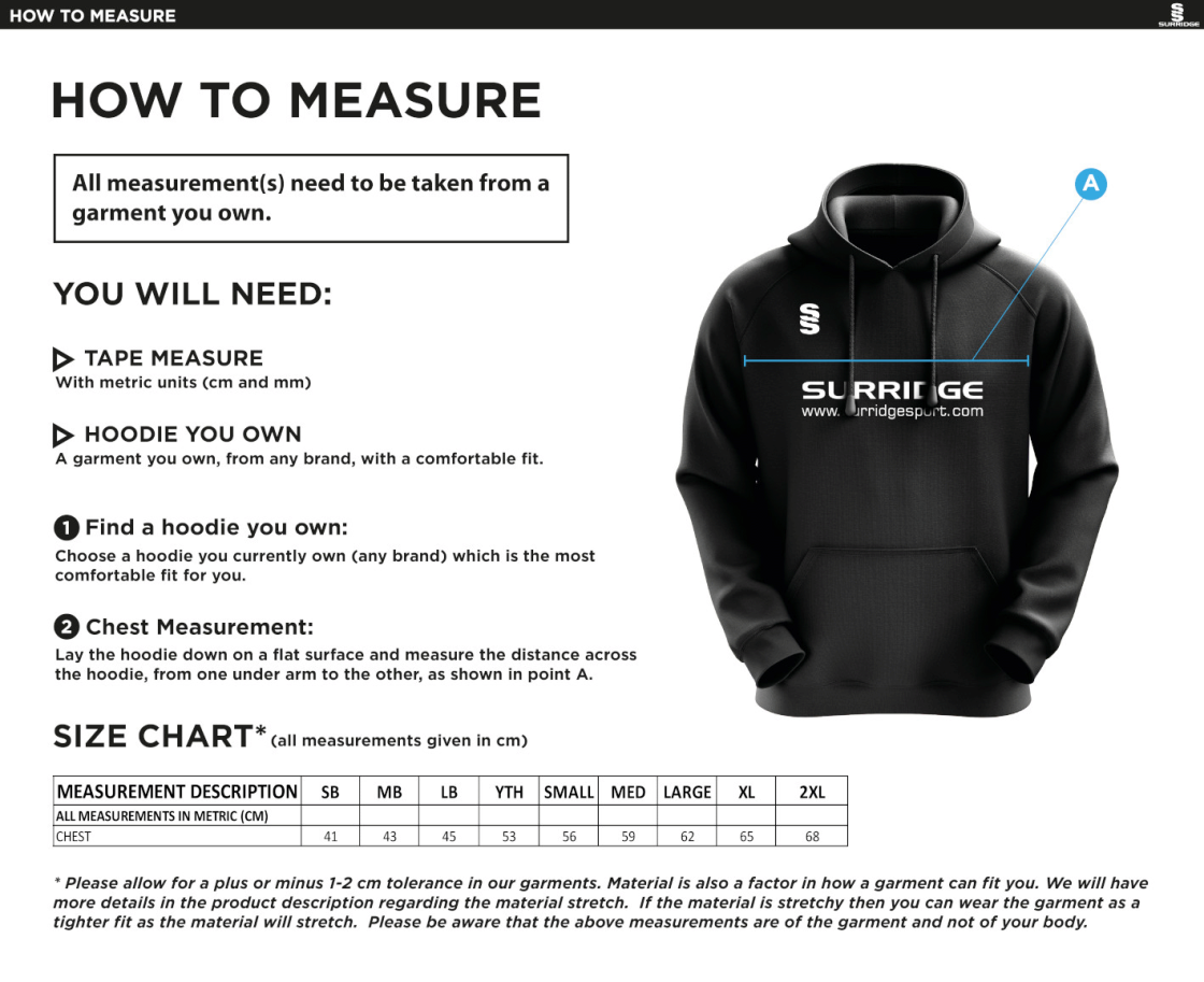 Didsbury CC - Didsbury Diamonds Hoody - Size Guide