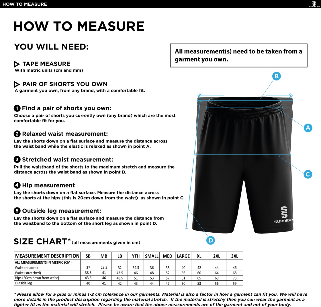 Didsbury Cricket Club - Women's Shorts - Size Guide