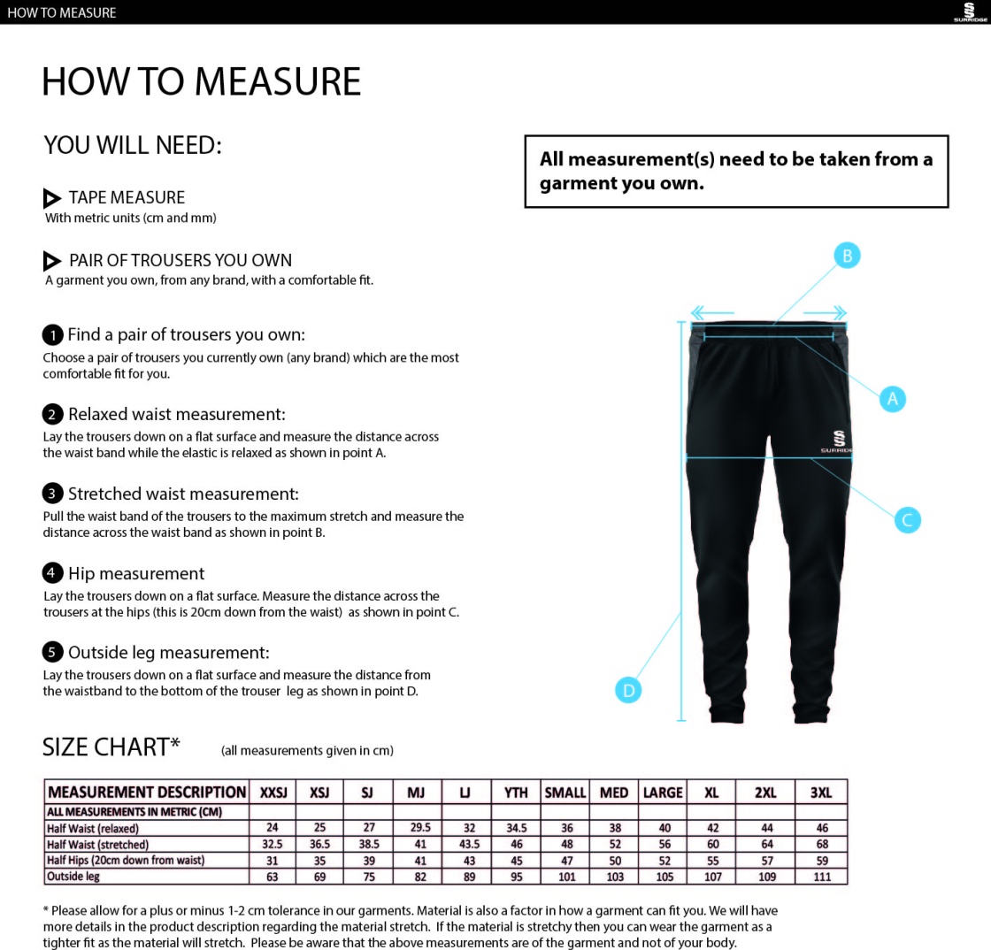 Didsbury Cricket Club - Skinny Pant - Unisex Fit - Size Guide