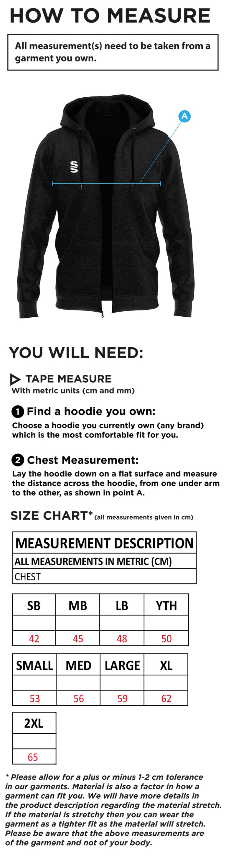 Didsbury Cricket Club - Hoody - Size Guide