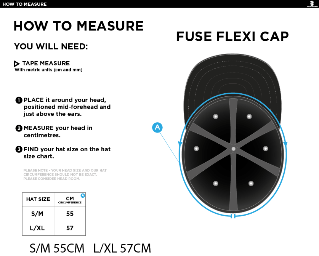 Didsbury Cricket Club - Fuse Flexi Fit Cap - Size Guide