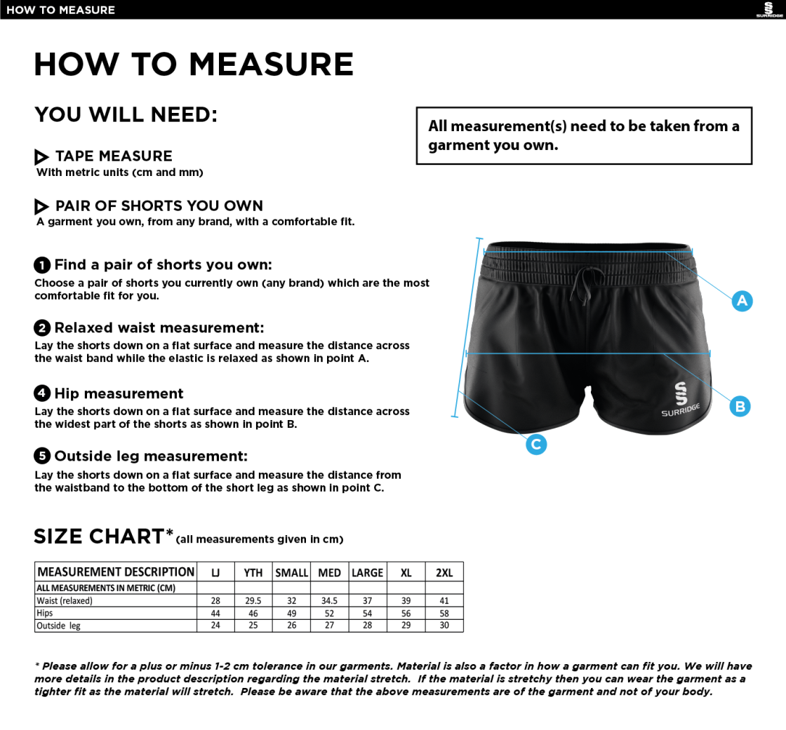 Didsbury Cricket Club - Dual Active Short - Women's Fit - Size Guide